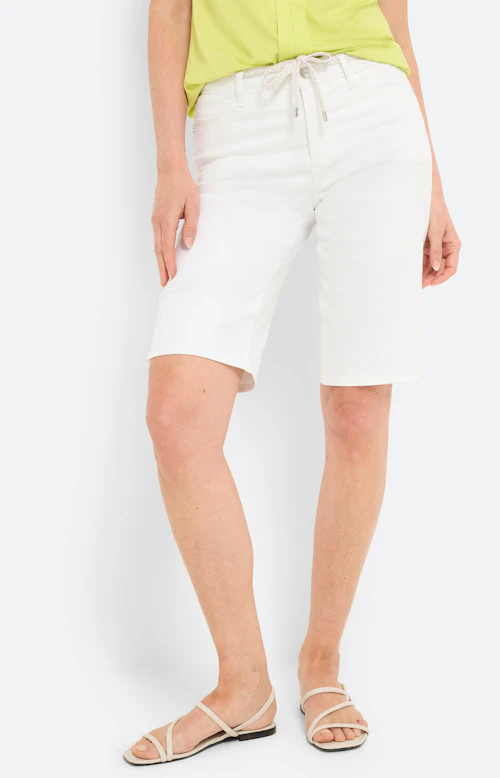 Jeansbermuda met bindceintuur, wit