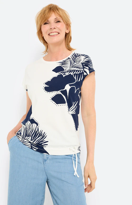 T-shirt met rijgkoord in de zoom, wit