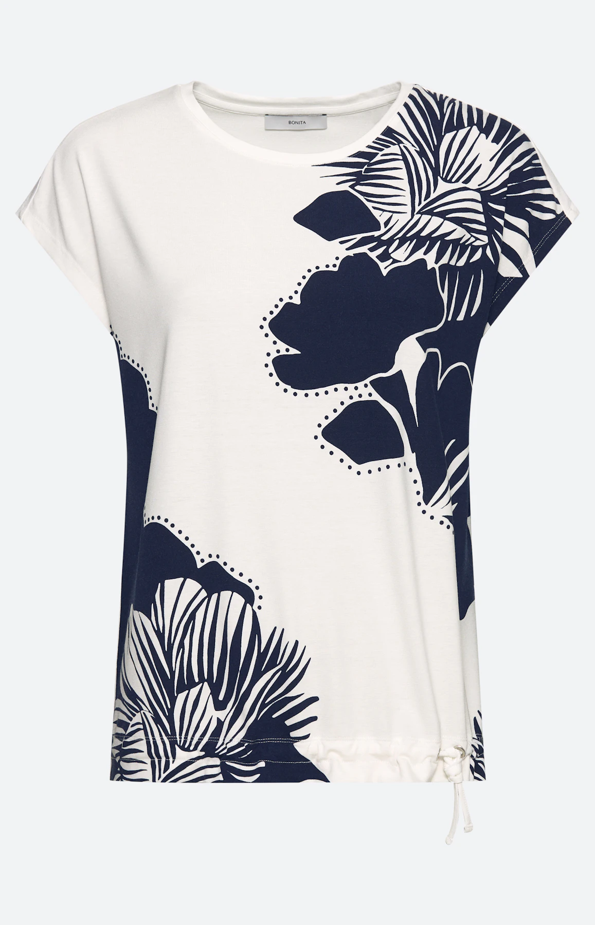 T-shirt met rijgkoord in de zoom, wit