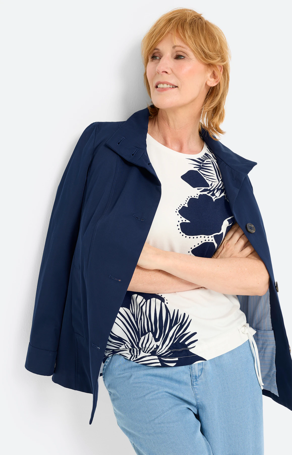 T-shirt met rijgkoord in de zoom, wit