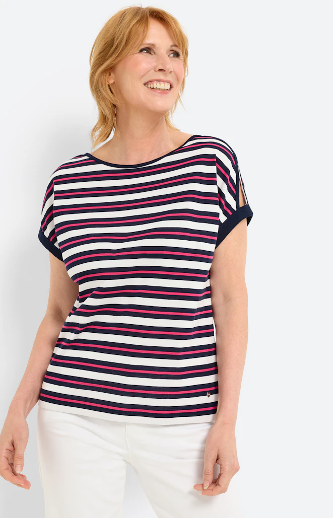 T-Shirt mit geschlitztem Arm, navy