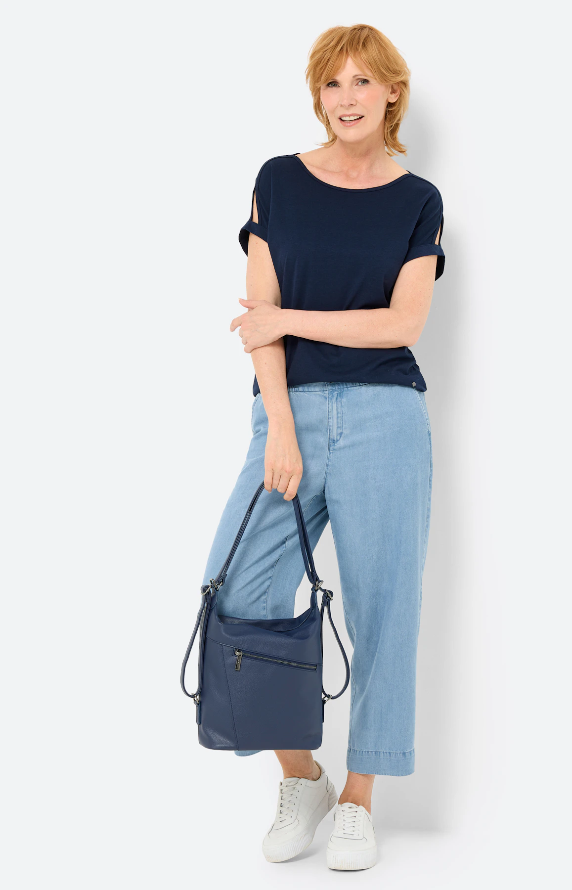 T-shirt met split in de mouwen, navy