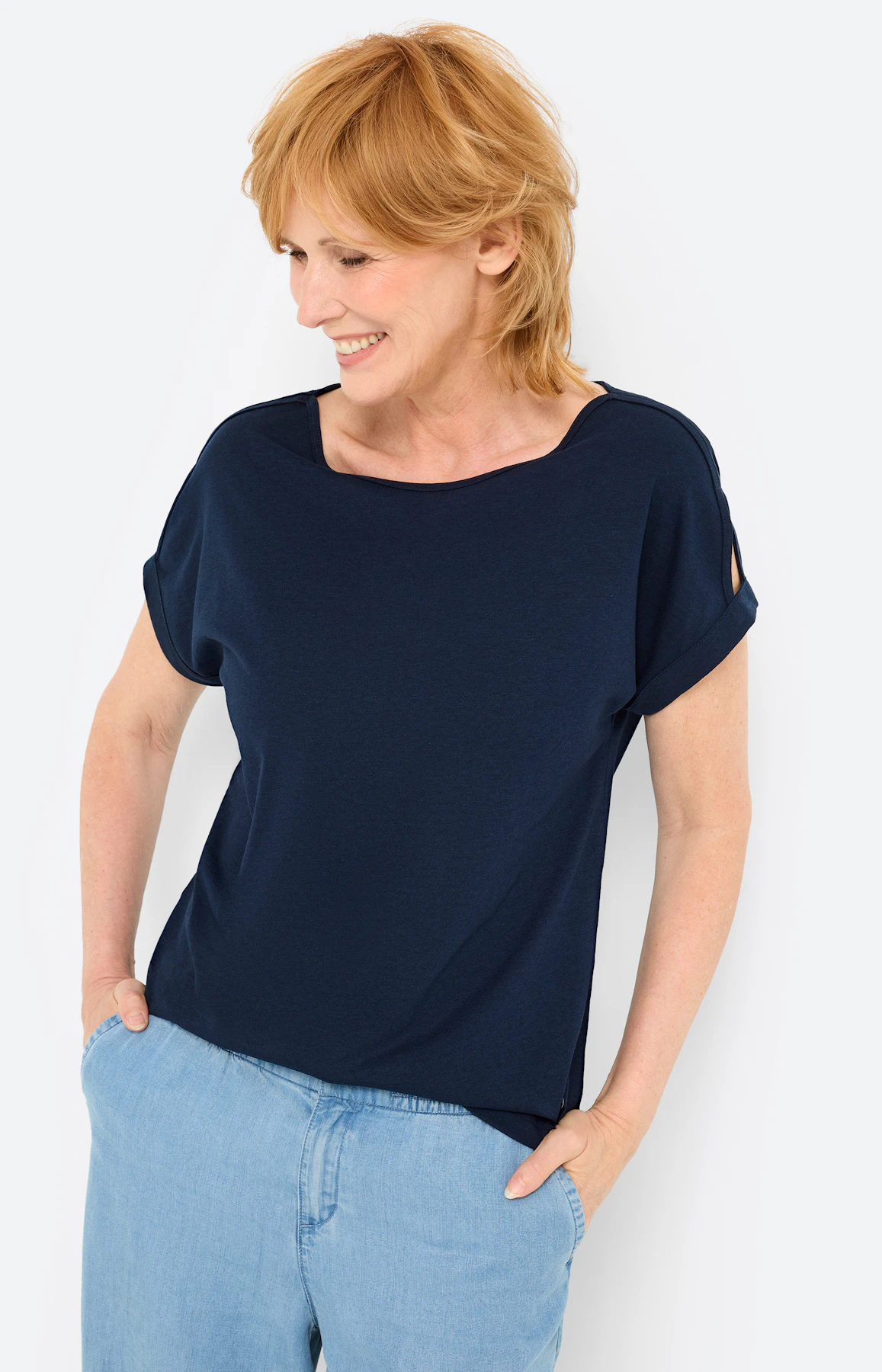 T-shirt met split in de mouwen, navy