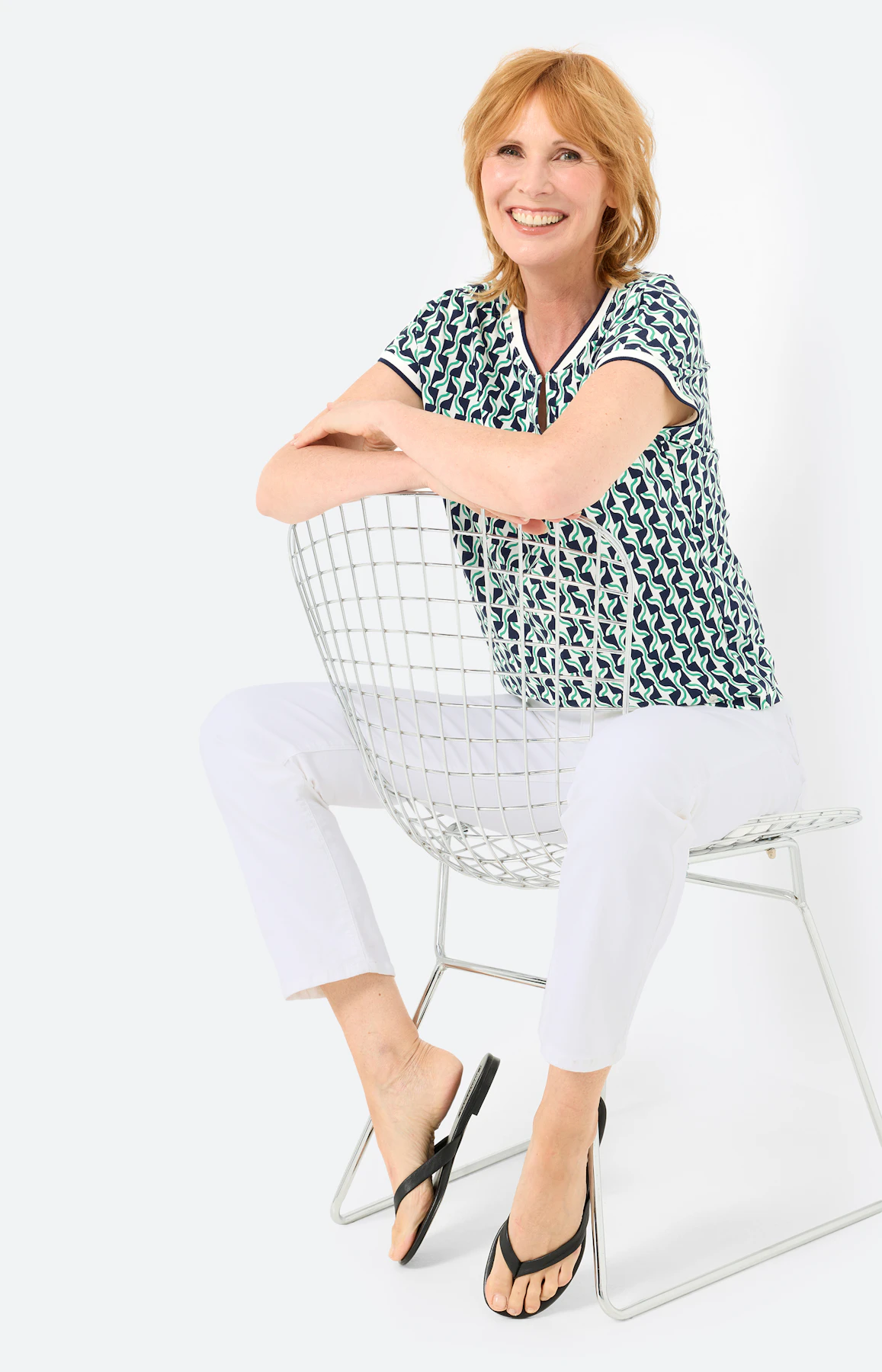 T-shirt met gestreepte boorden, navy