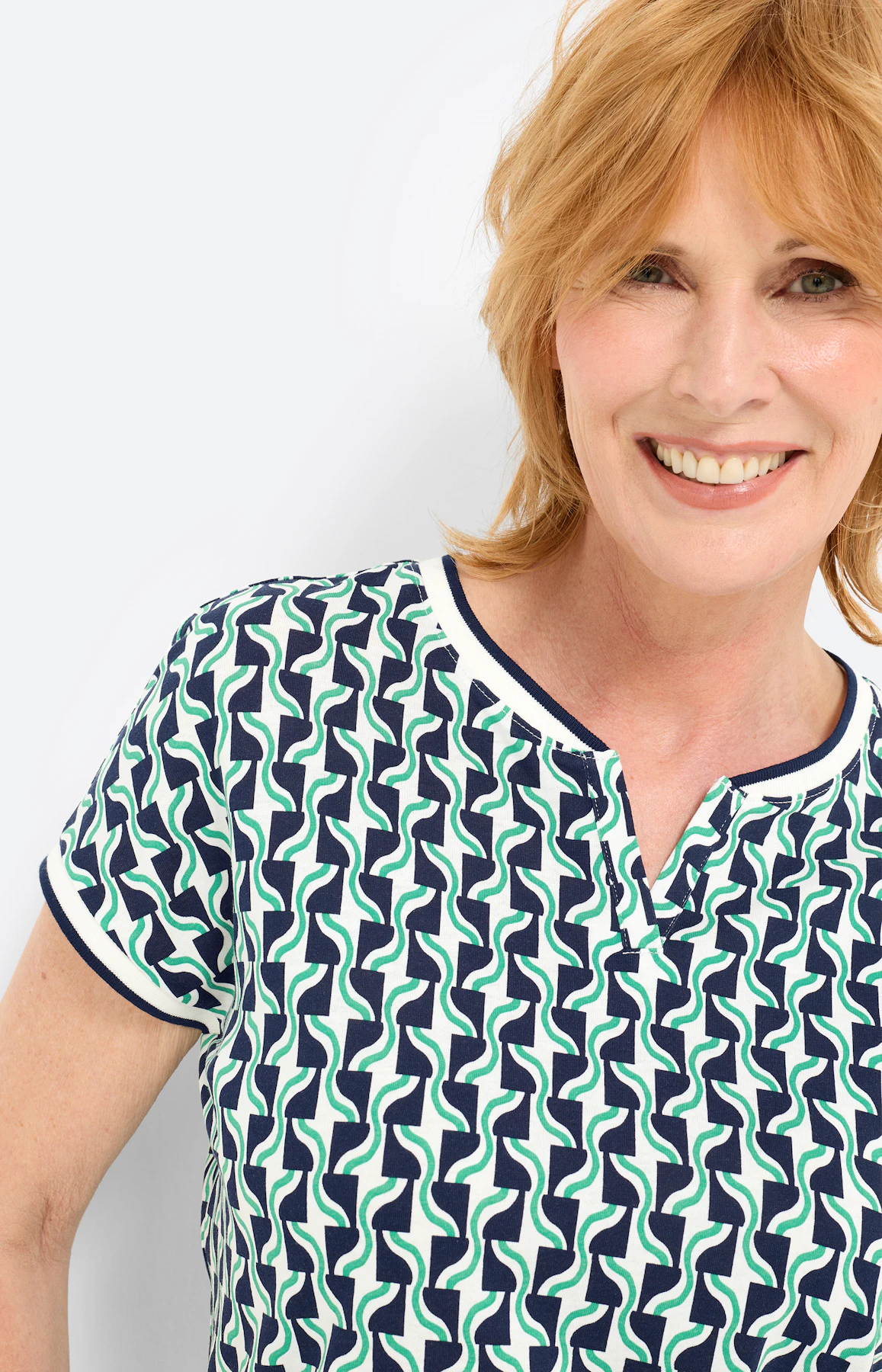 T-shirt met gestreepte boorden, navy