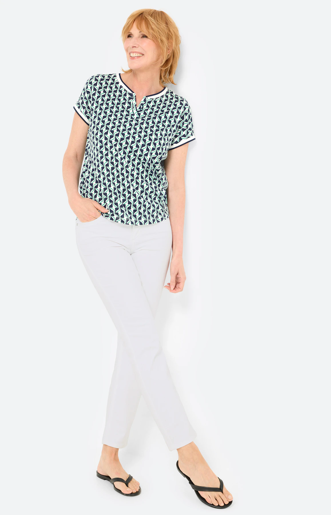 T-shirt met gestreepte boorden, navy