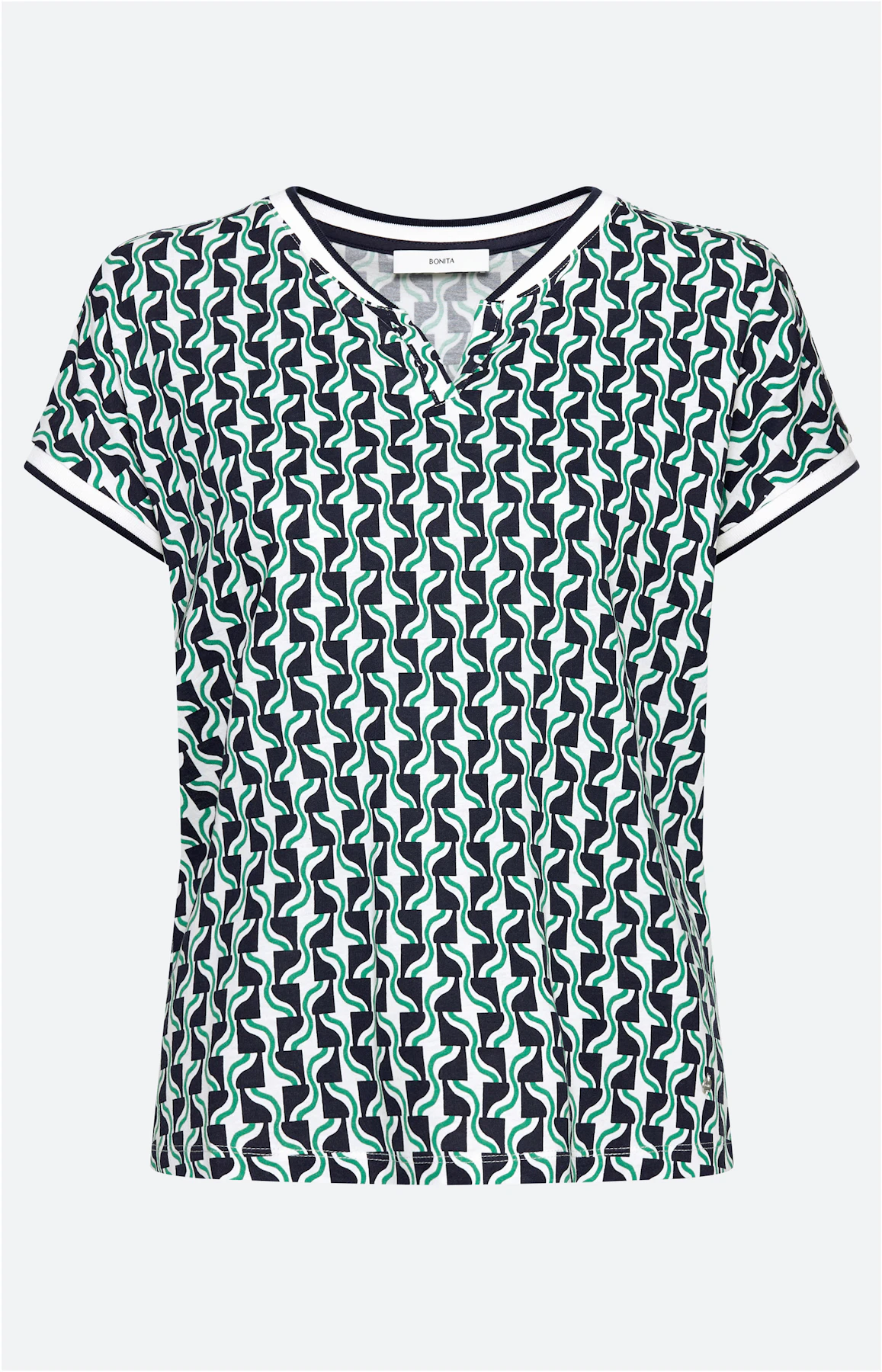 T-shirt met gestreepte boorden, navy