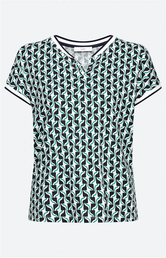 T-shirt met gestreepte boorden, navy