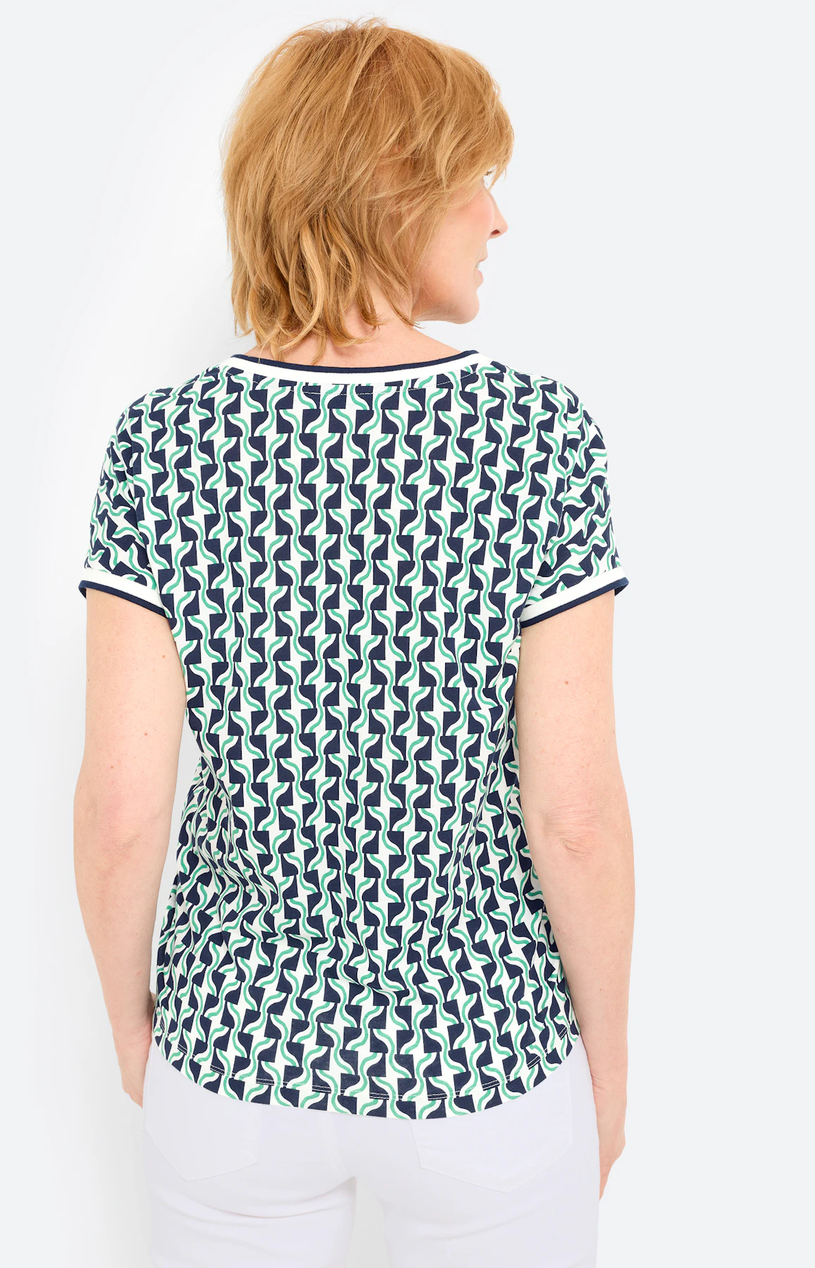 T-shirt met gestreepte boorden, navy