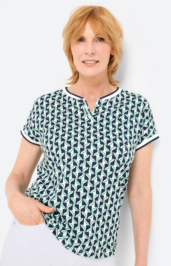 T-shirt met gestreepte boorden, navy