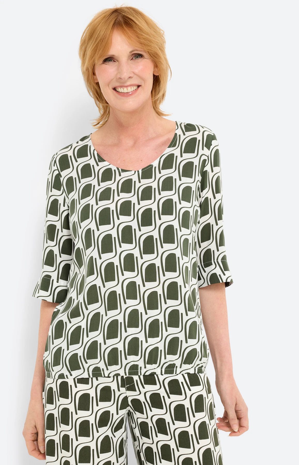 Blouse met grafische print, diepgroen