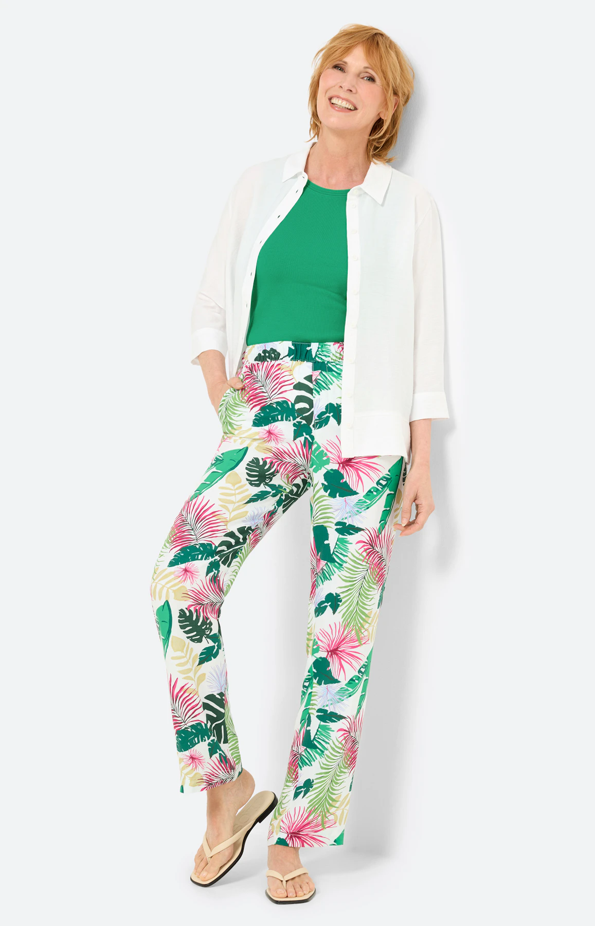 Marlene-broek met tropical-print, pink