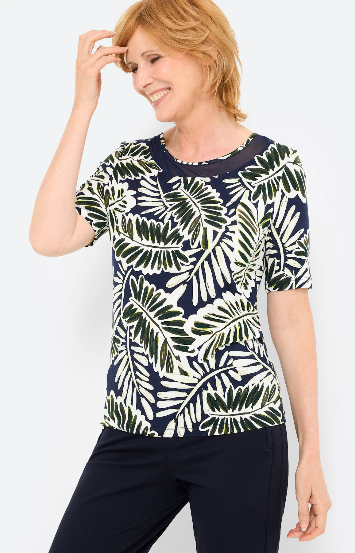 T-shirt met een meshinzet, navy