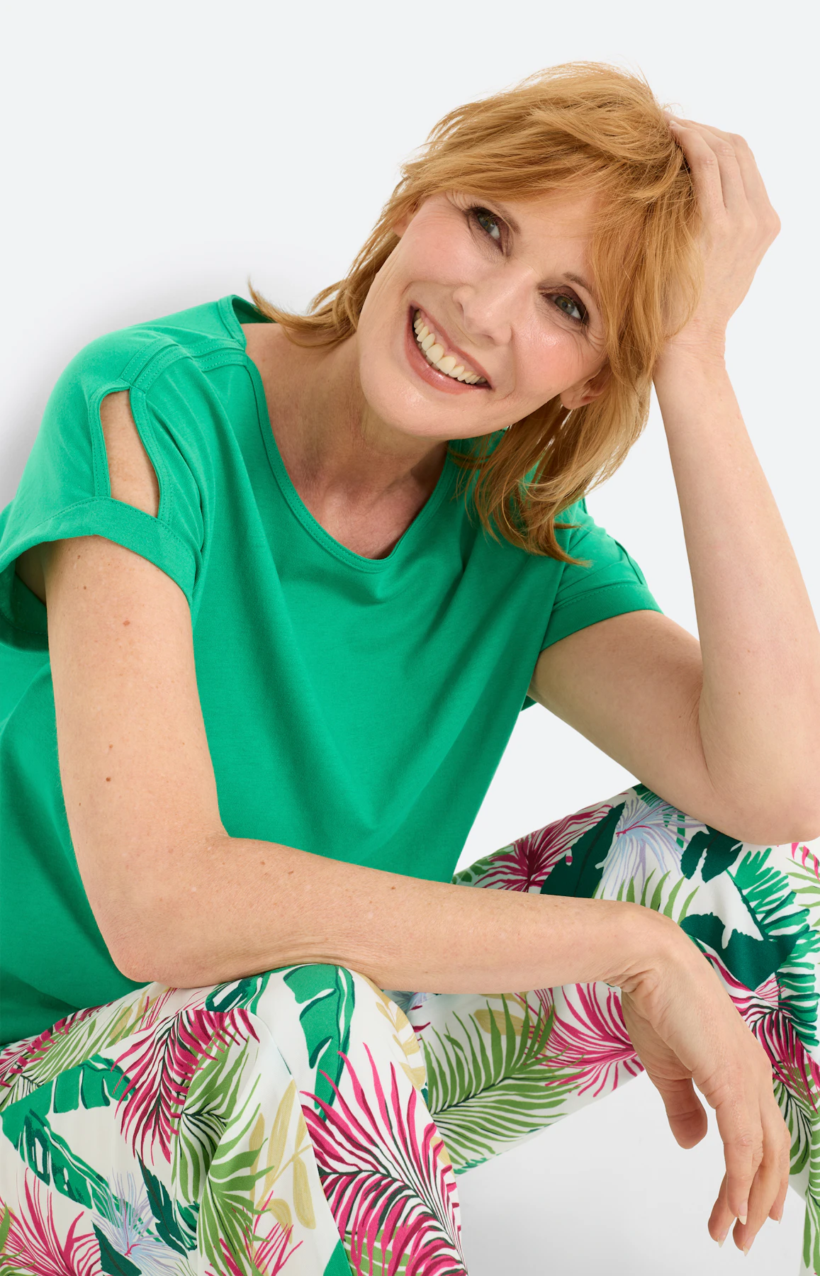 T-shirt met split in de mouwen, felgroen