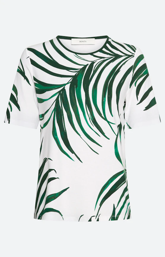 T-Shirt mit Blätterprint, weiß