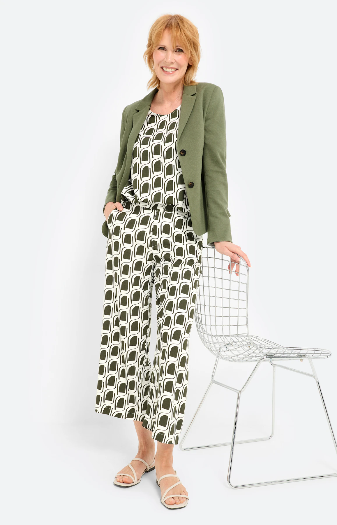 Culotte met grafische print, diepgroen