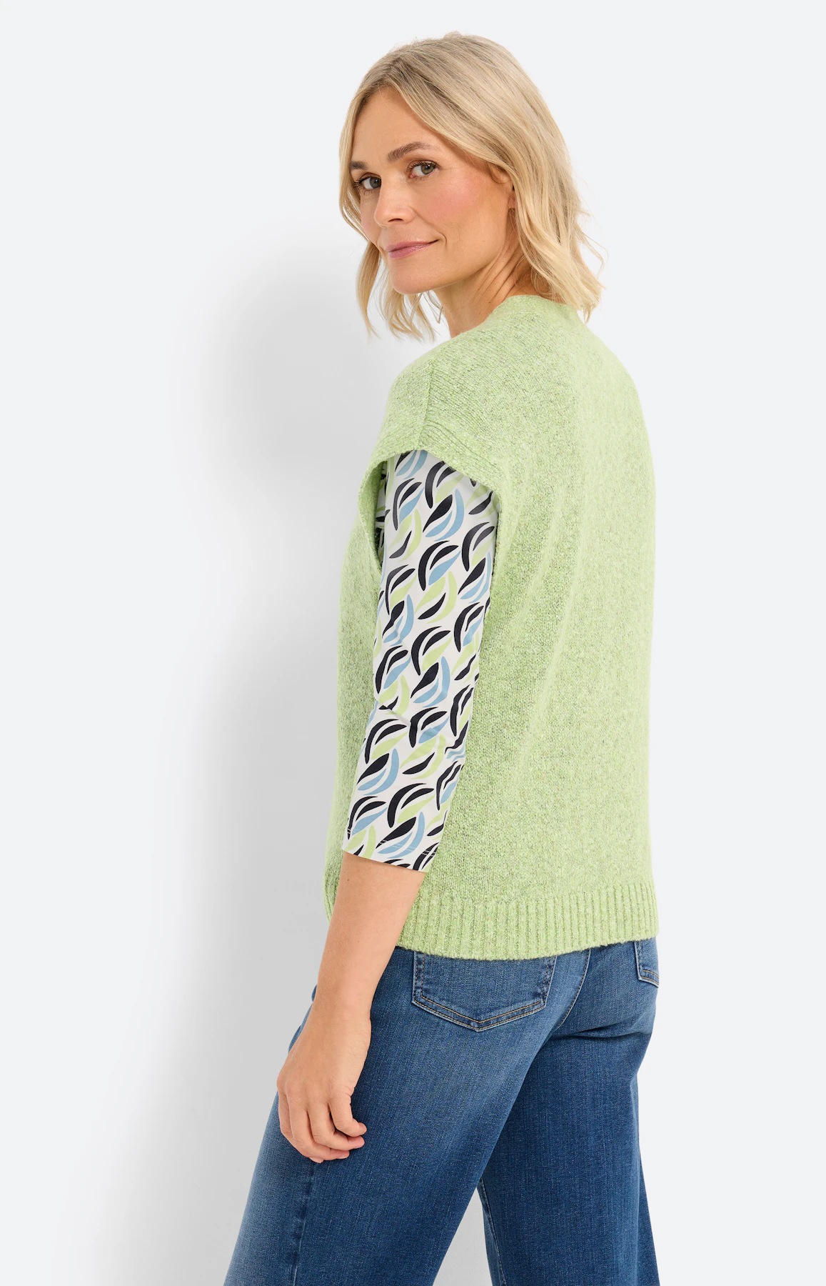 Mouwloos vest met een V-hals, pistache