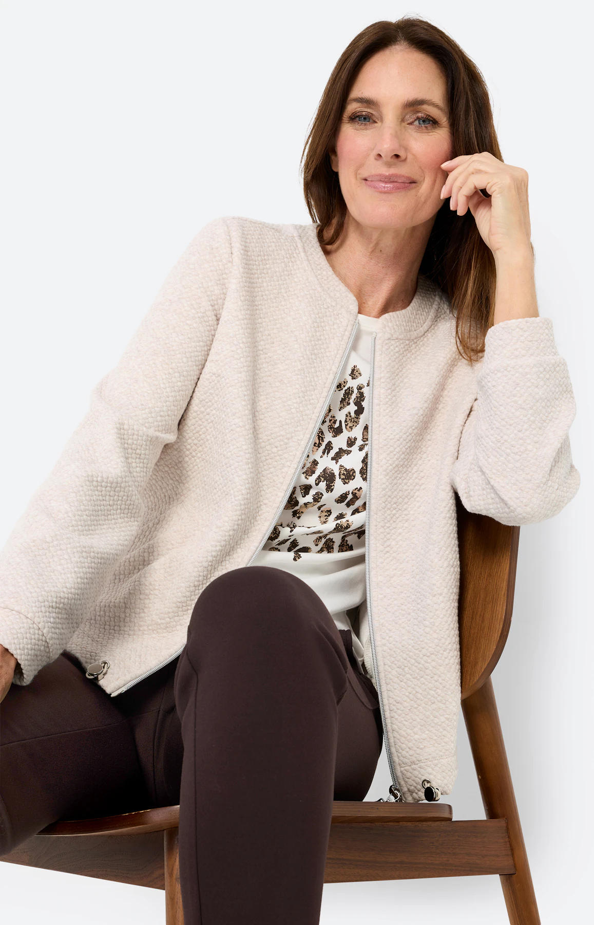 Sweatvest in blousonstijl, stone