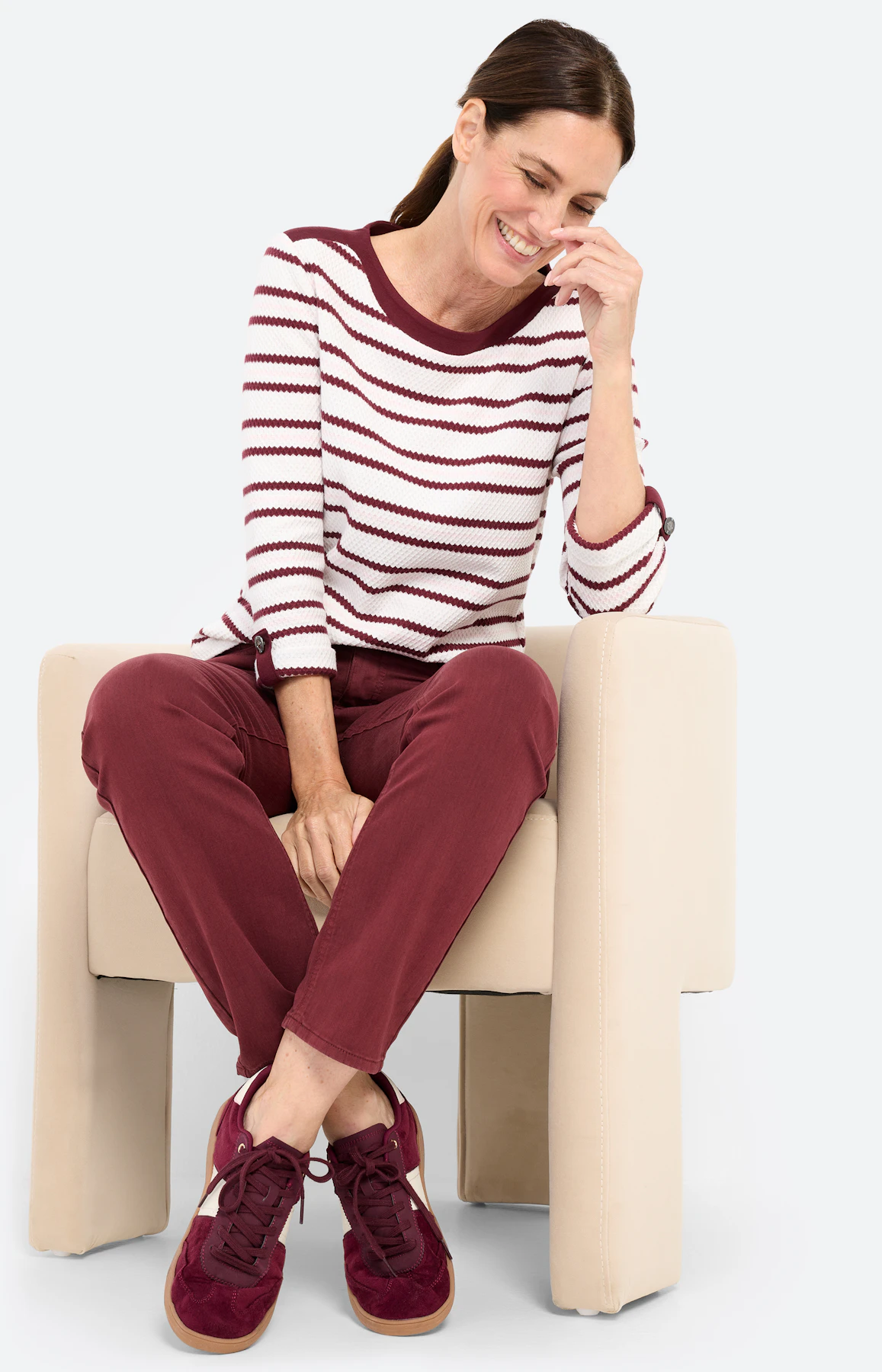 Sweatshirt in streepdessin, bordeaux