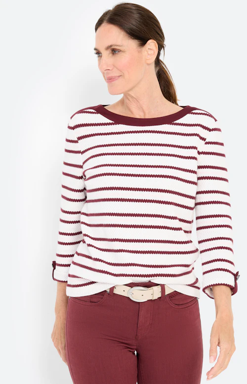 Sweatshirt in streepdessin, bordeaux