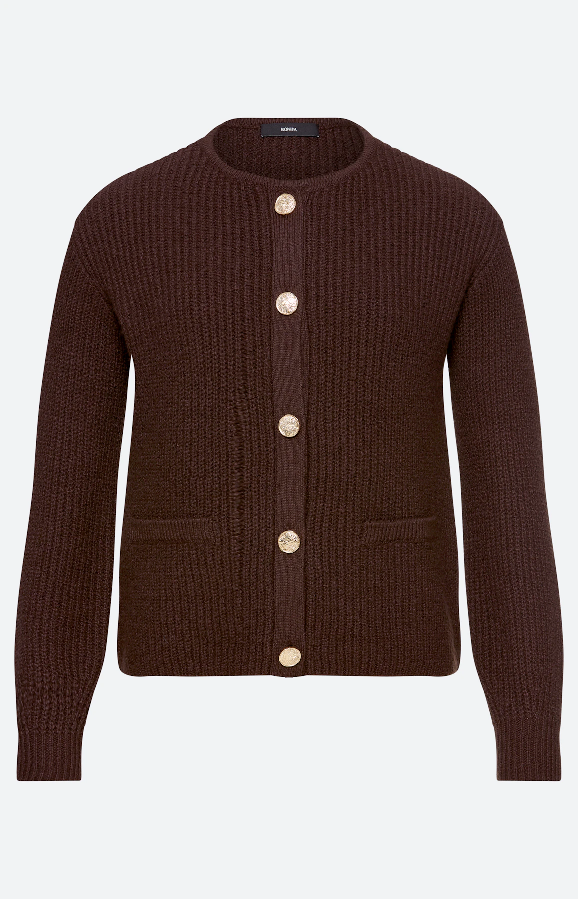 Cardigan met sierknopen, donkerbruin