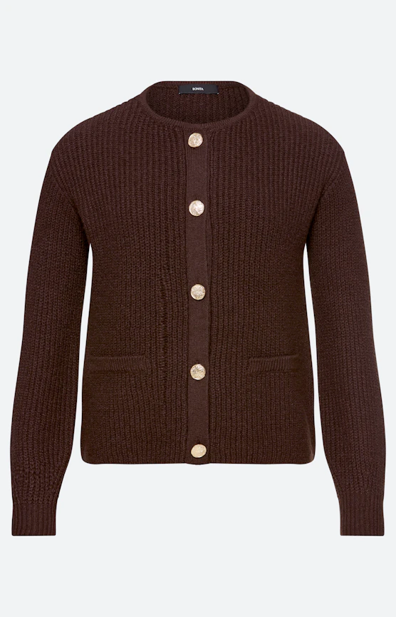 Cardigan met sierknopen, donkerbruin