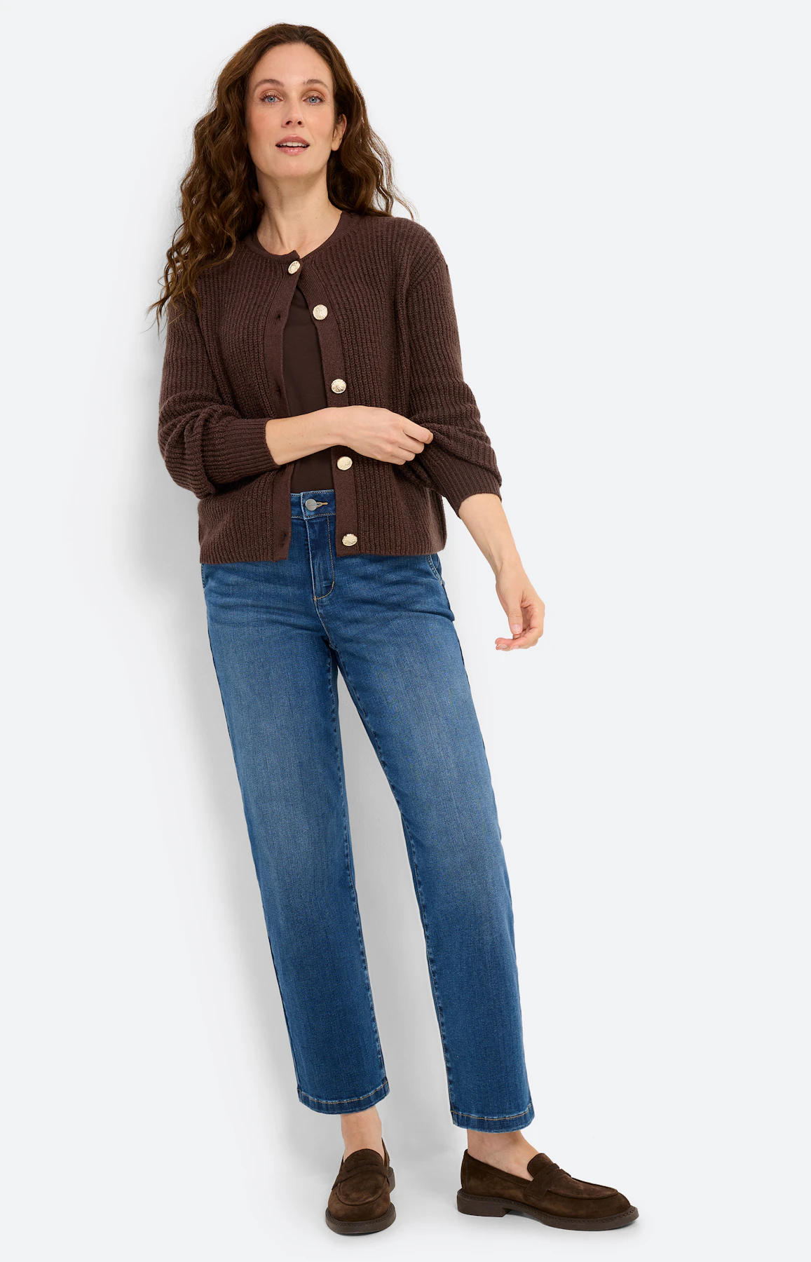 Cardigan met sierknopen, donkerbruin