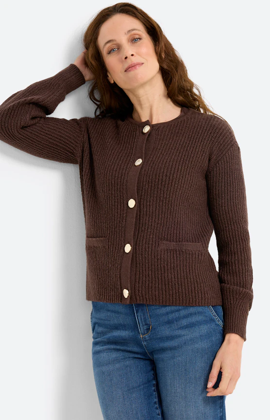 Cardigan met sierknopen, donkerbruin