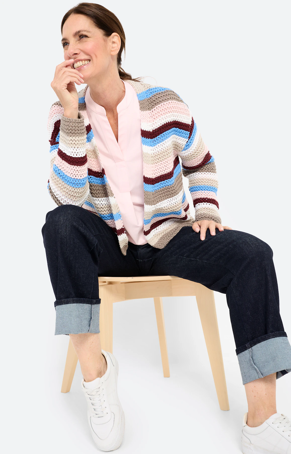 Cardigan met strepen, greige