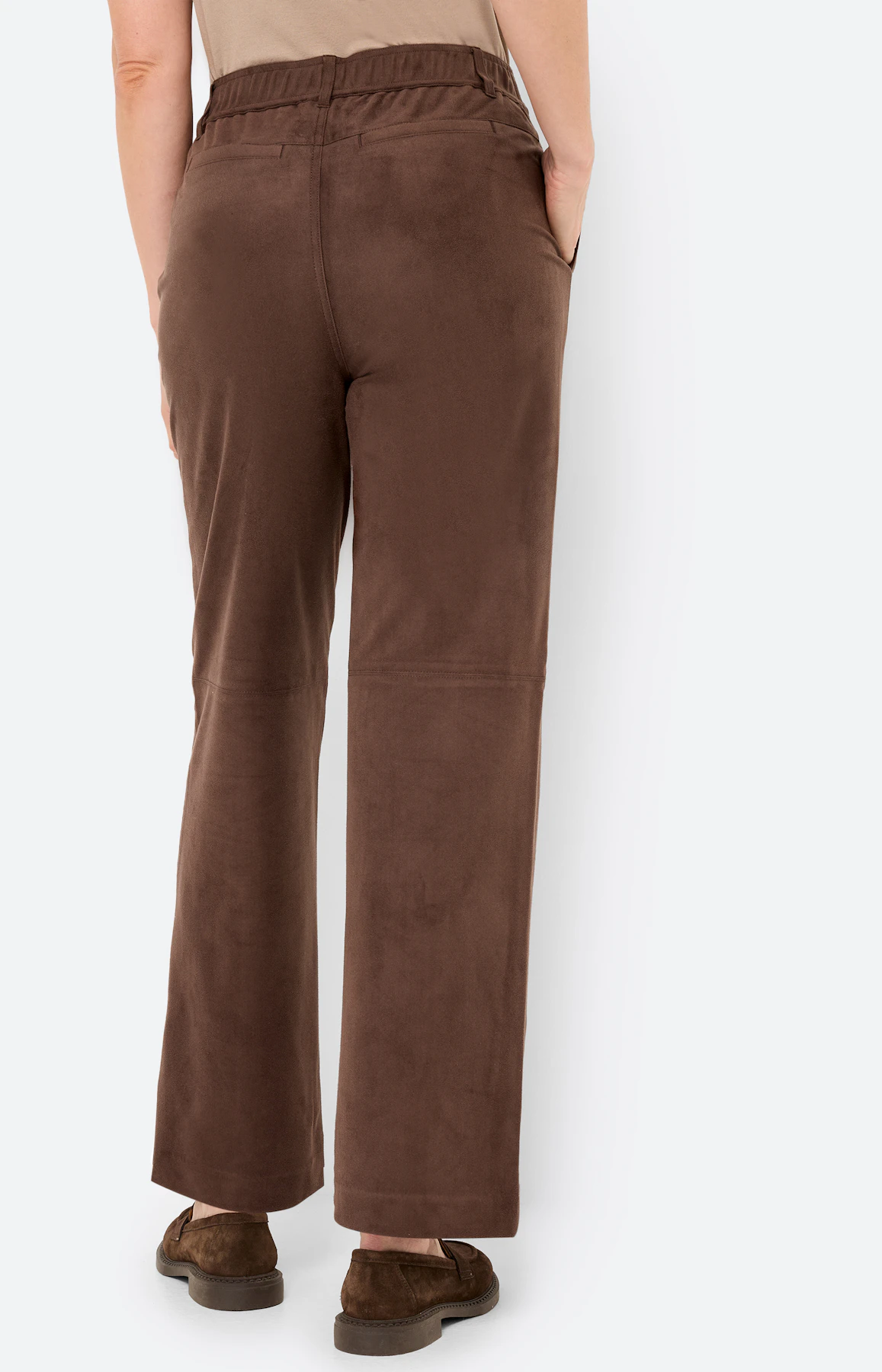 Broek in suède-look 30 inch, donkerbruin