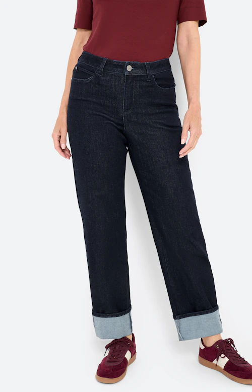 Jeans, wijde pijpen 30 inch, dark denim