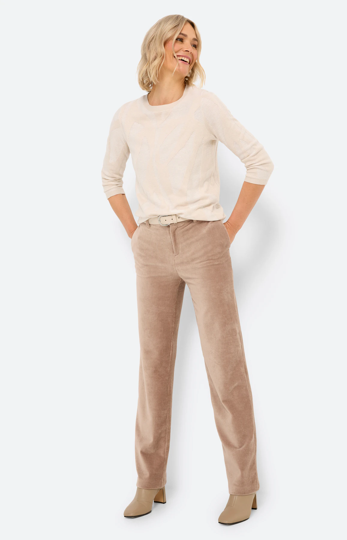 Marlene-broek, cord 32 inch, lichtbruin