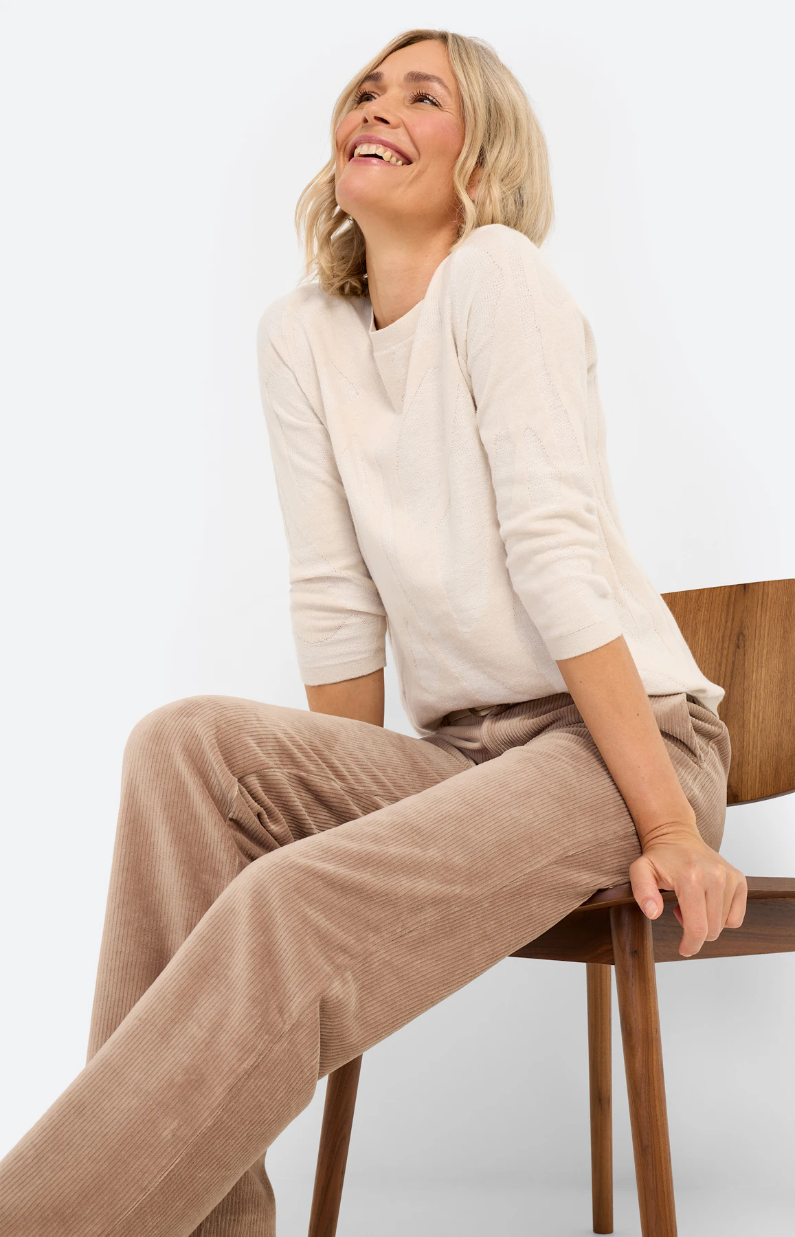 Marlene-broek, cord 32 inch, lichtbruin
