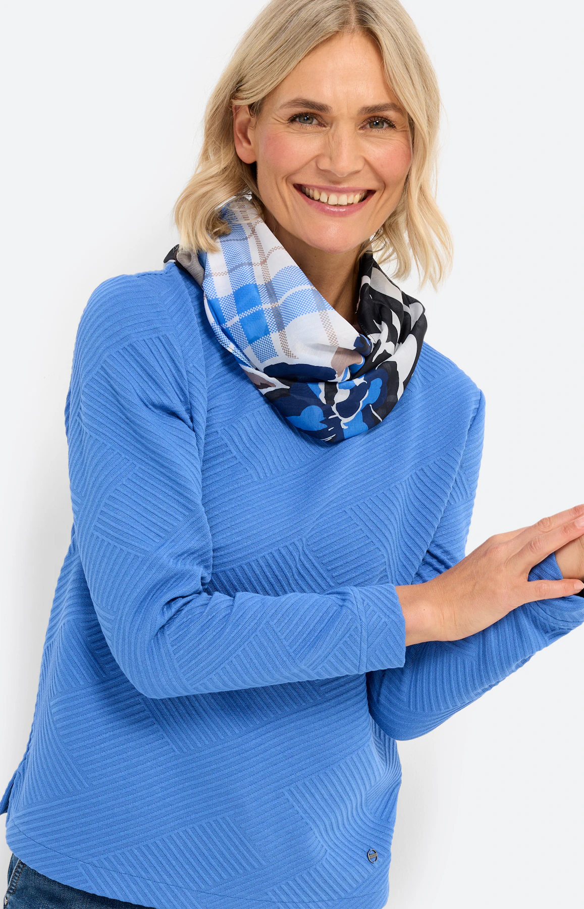Colsjaal met motievenmix, staalblauw