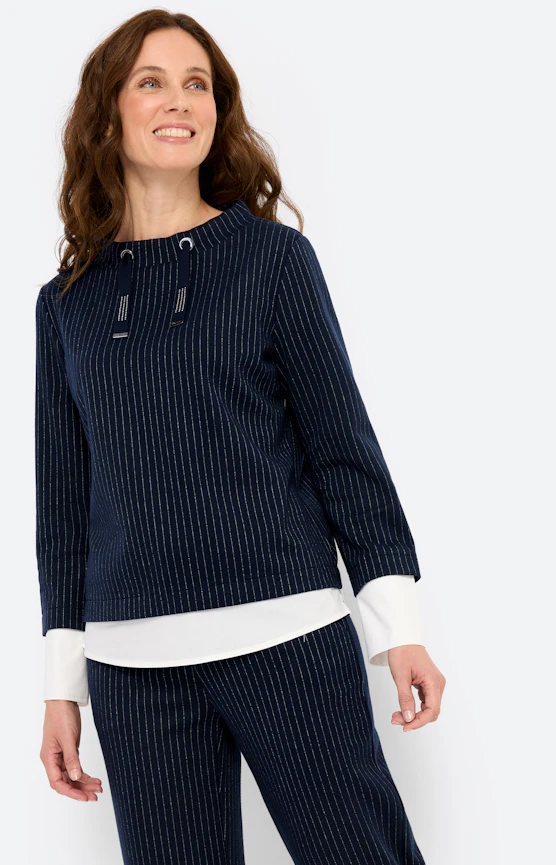 Sweatshirt met blouse-inzet, navy