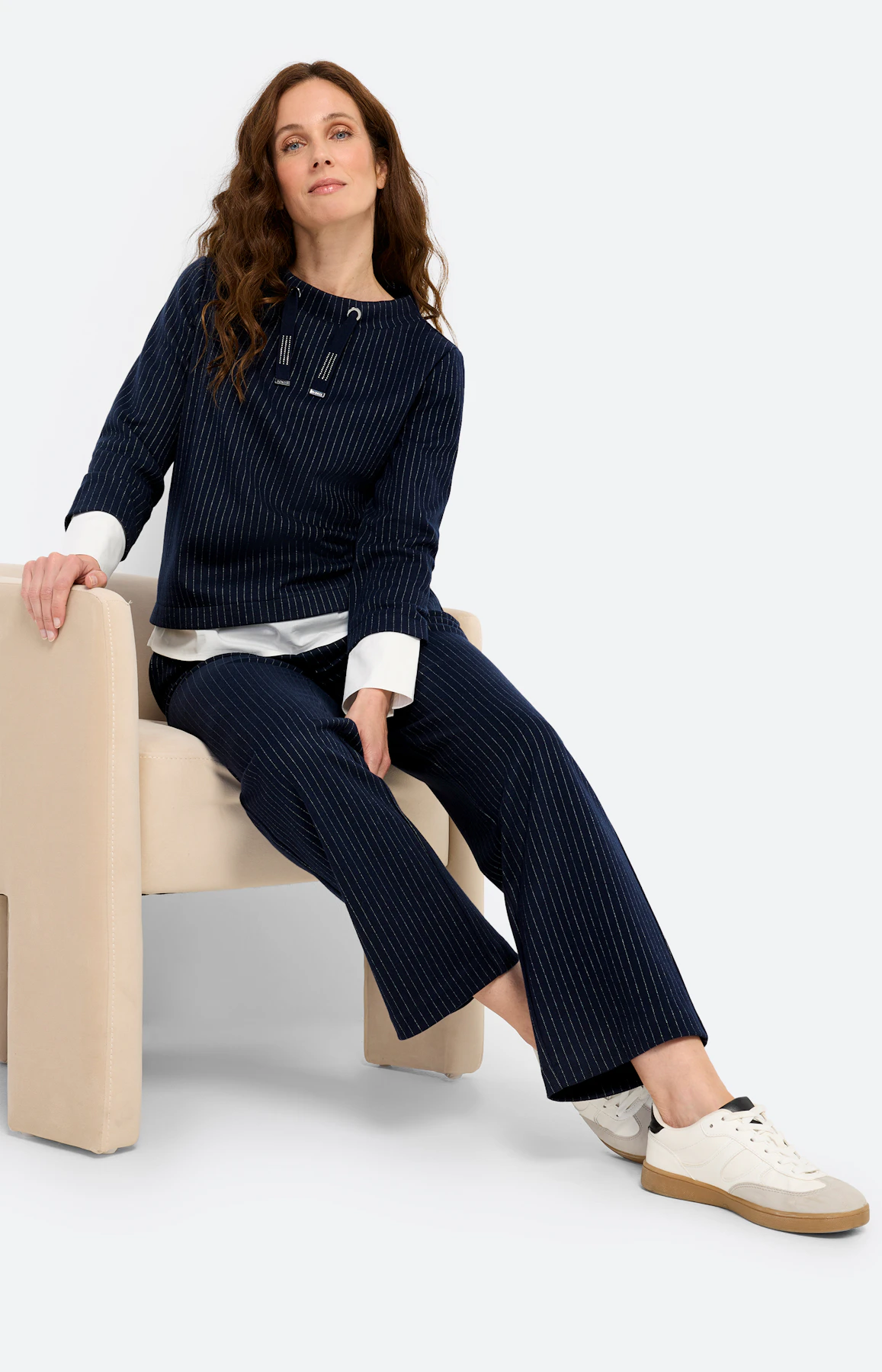 Sweatshirt met blouse-inzet, navy