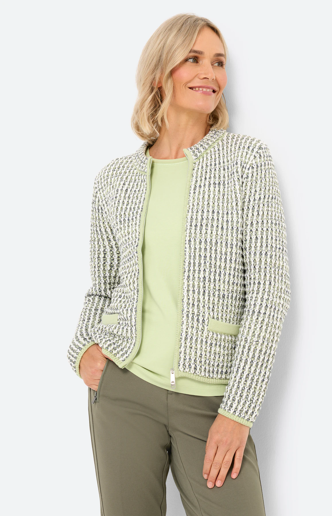 Cardigan met ritssluiting, pistache