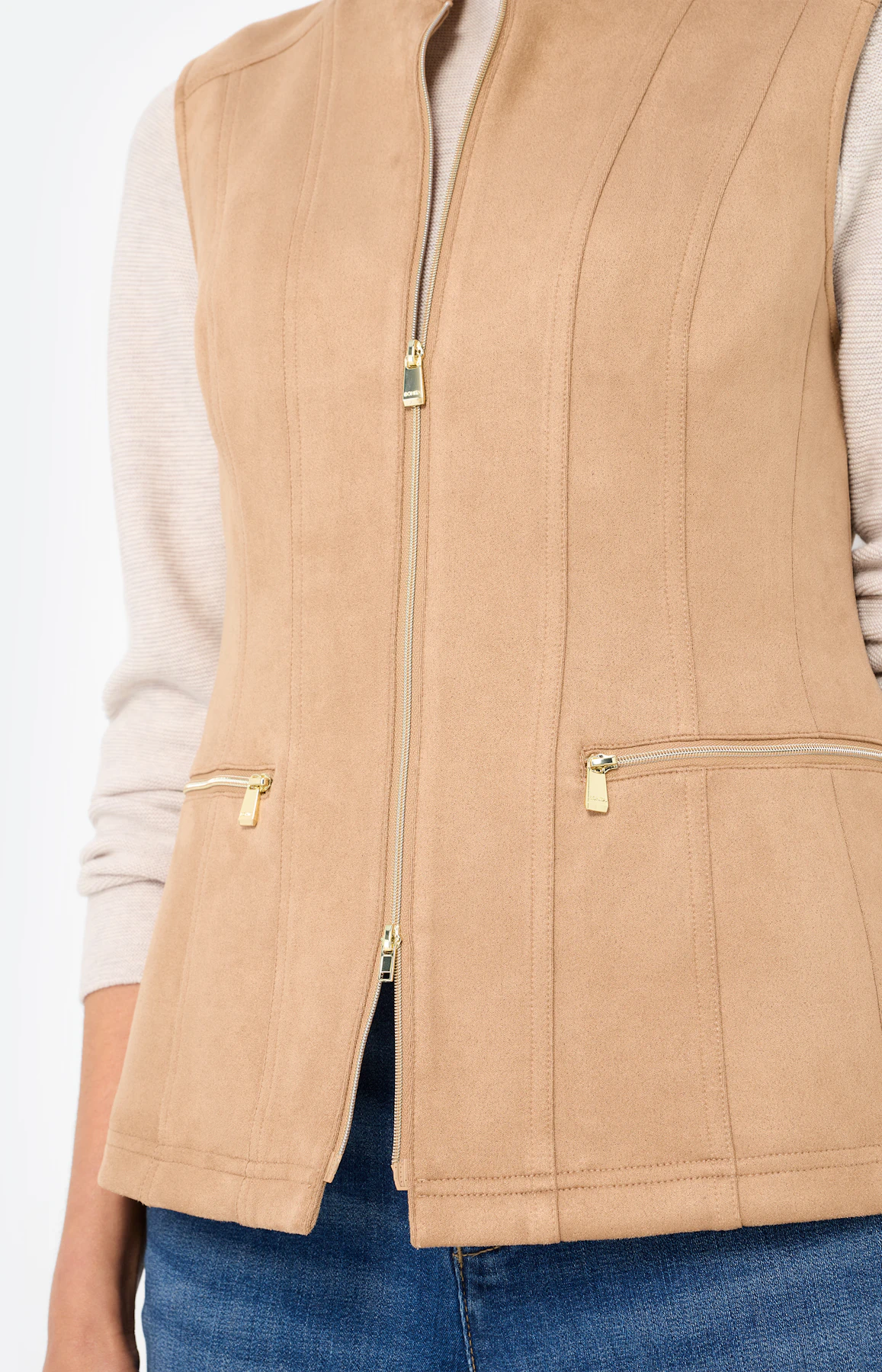 Mouwloos vest in suède-look, karamel