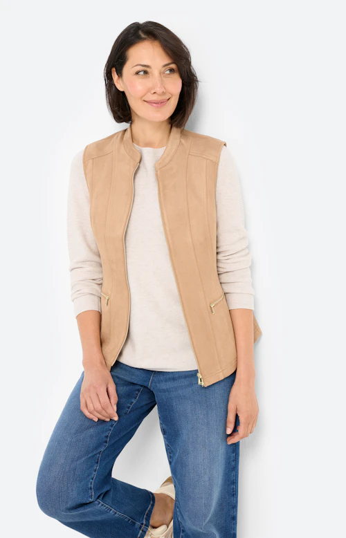 Mouwloos vest in suède-look, karamel