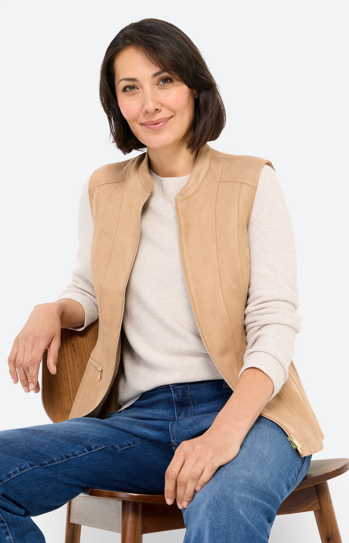 Mouwloos vest in suède-look, karamel