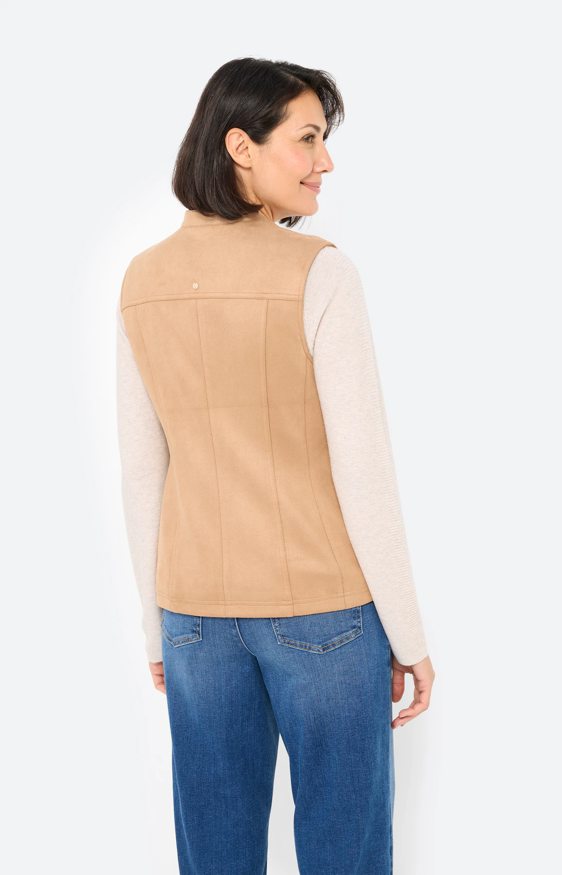 Mouwloos vest in suède-look, karamel