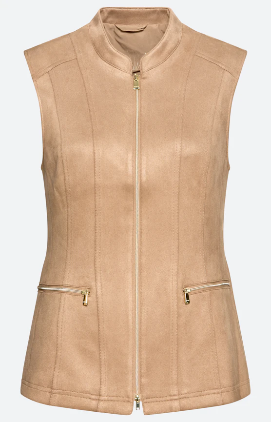 Mouwloos vest in suède-look, karamel