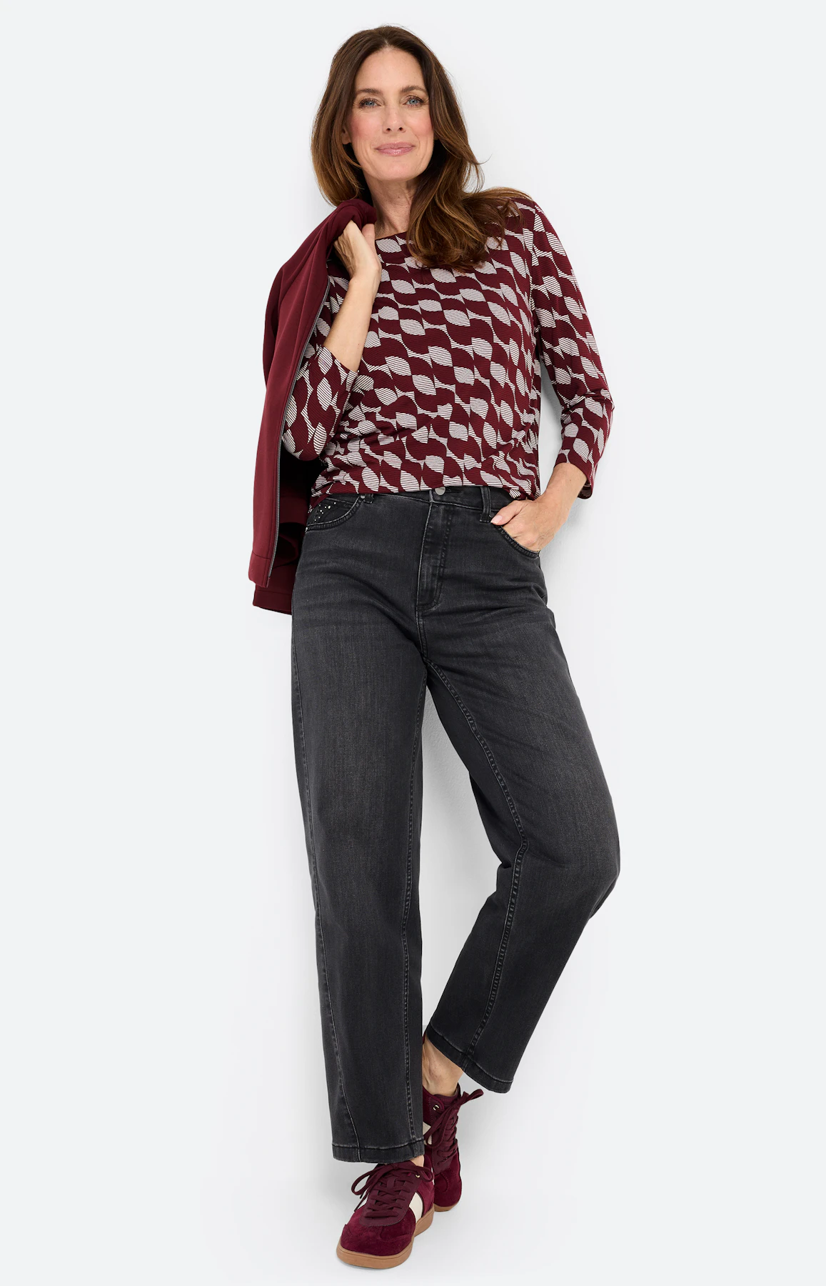 Shirt met all-over-print, bordeaux