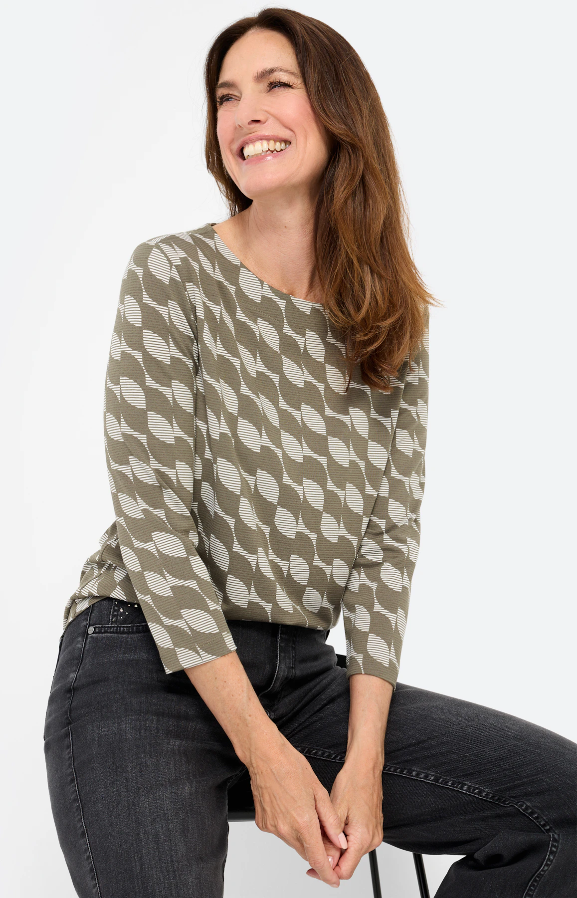 Shirt met all-over-print, kaki