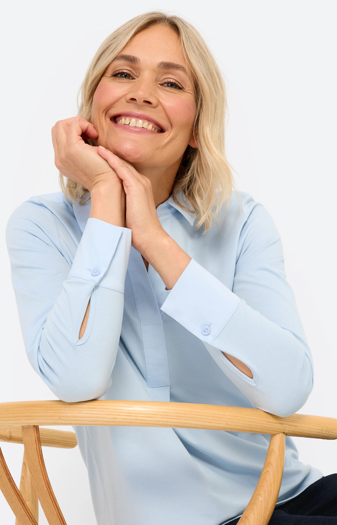 Blouse met materialenmix, lichtblauw