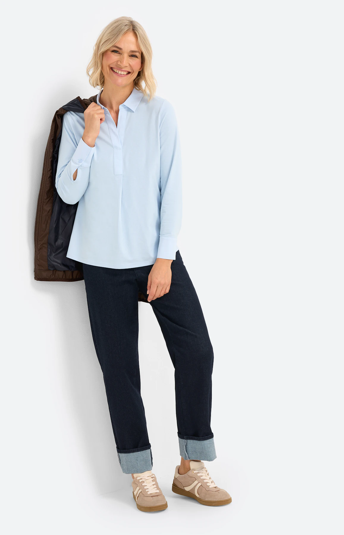Blouse met materialenmix, lichtblauw