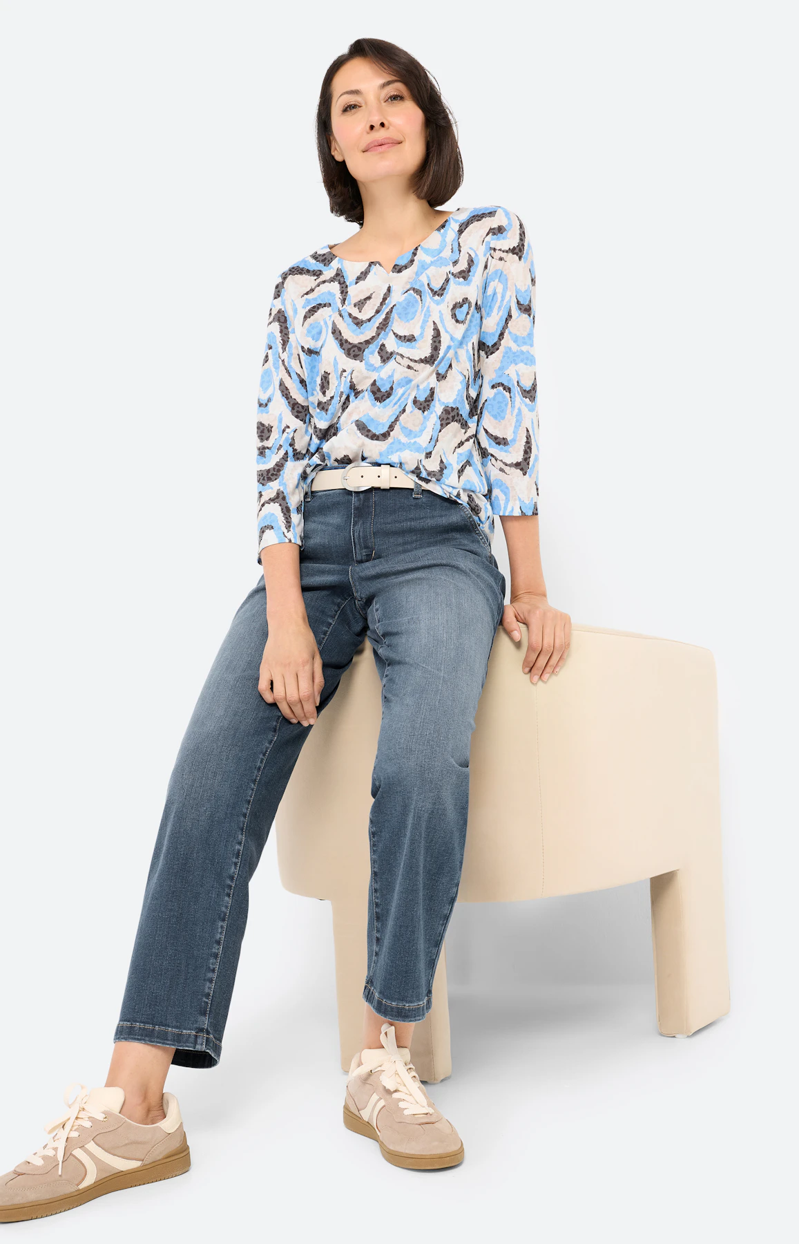 T-shirt met burnout-effect, middenblauw
