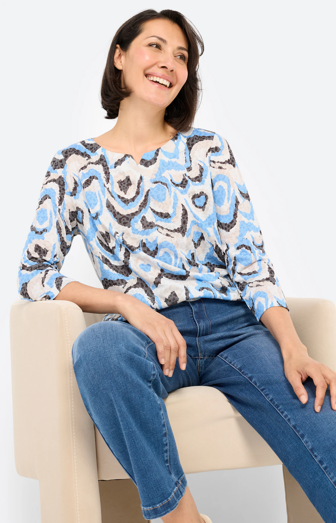 T-shirt met burnout-effect, middenblauw