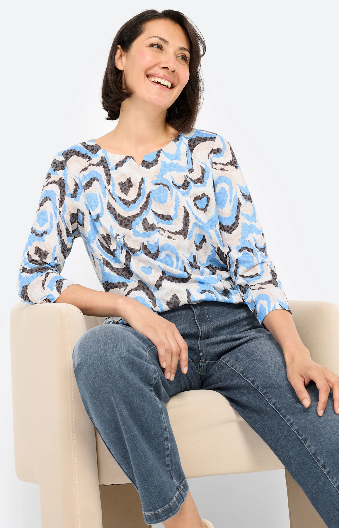 T-shirt met burnout-effect, middenblauw