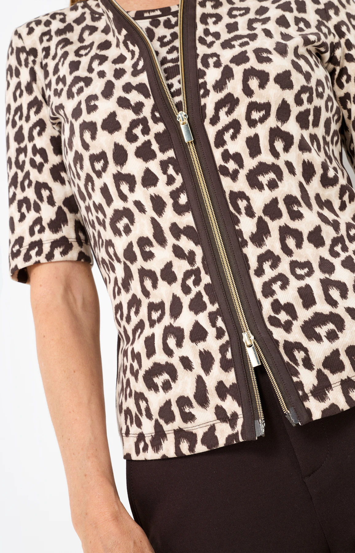 Jersey-Jacke mit Leomuster, braun